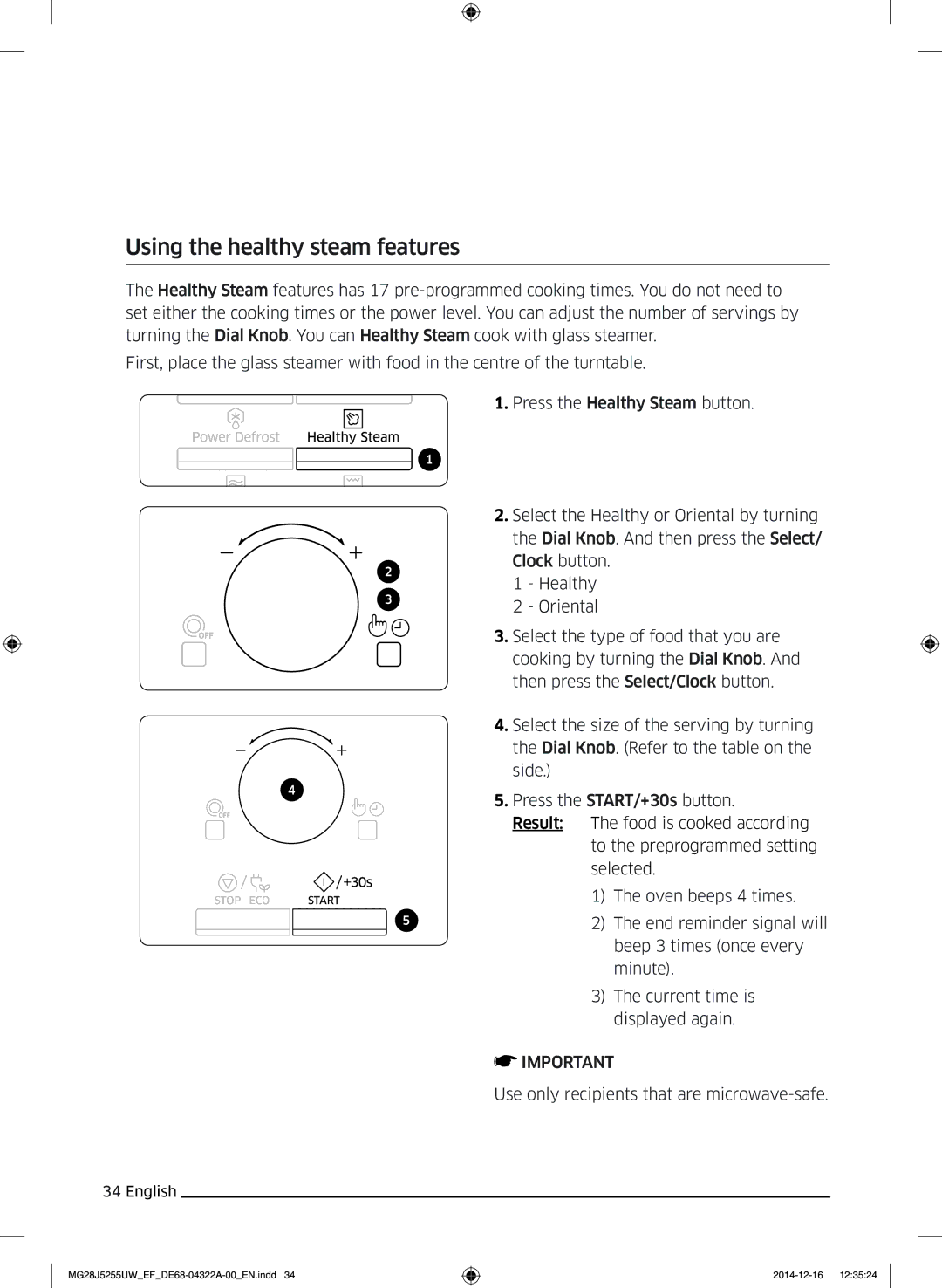 Samsung MG28J5255UW/EF manual Using the healthy steam features 