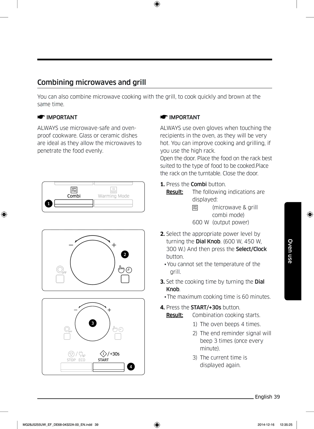 Samsung MG28J5255UW/EF manual Combining microwaves and grill 