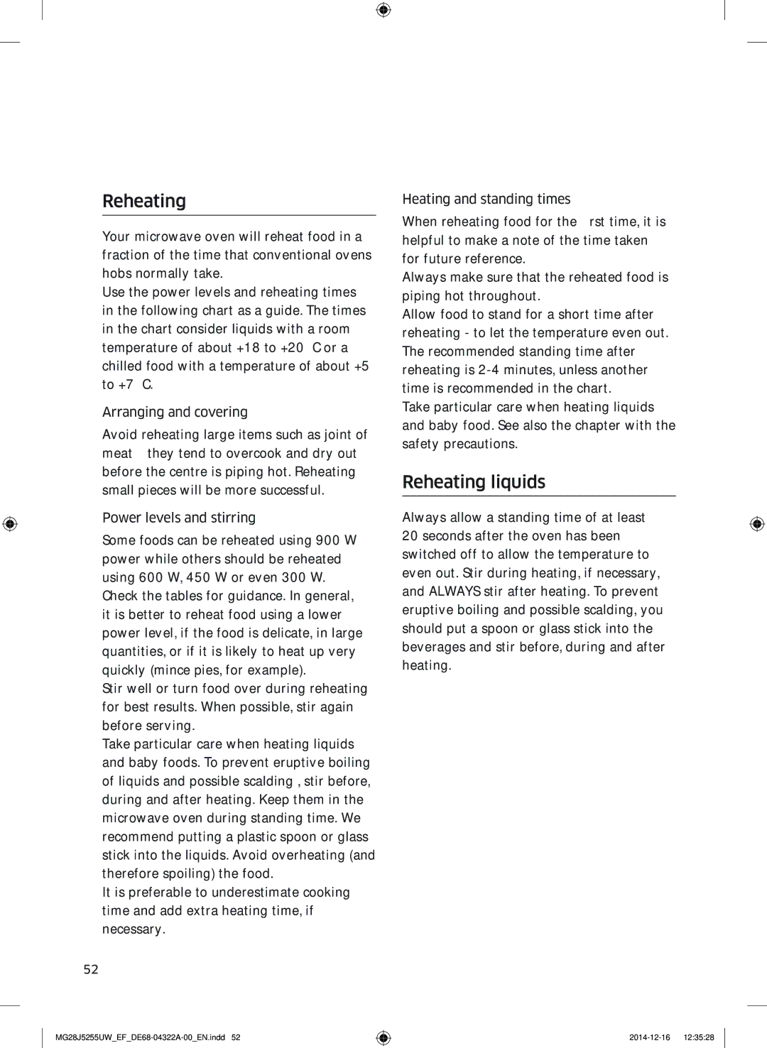 Samsung MG28J5255UW/EF manual Reheating liquids 