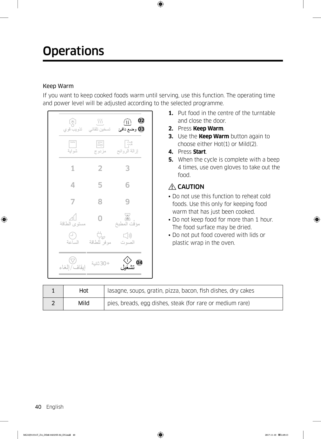 Samsung MG32J5133AT/ZA manual Press Keep Warm 