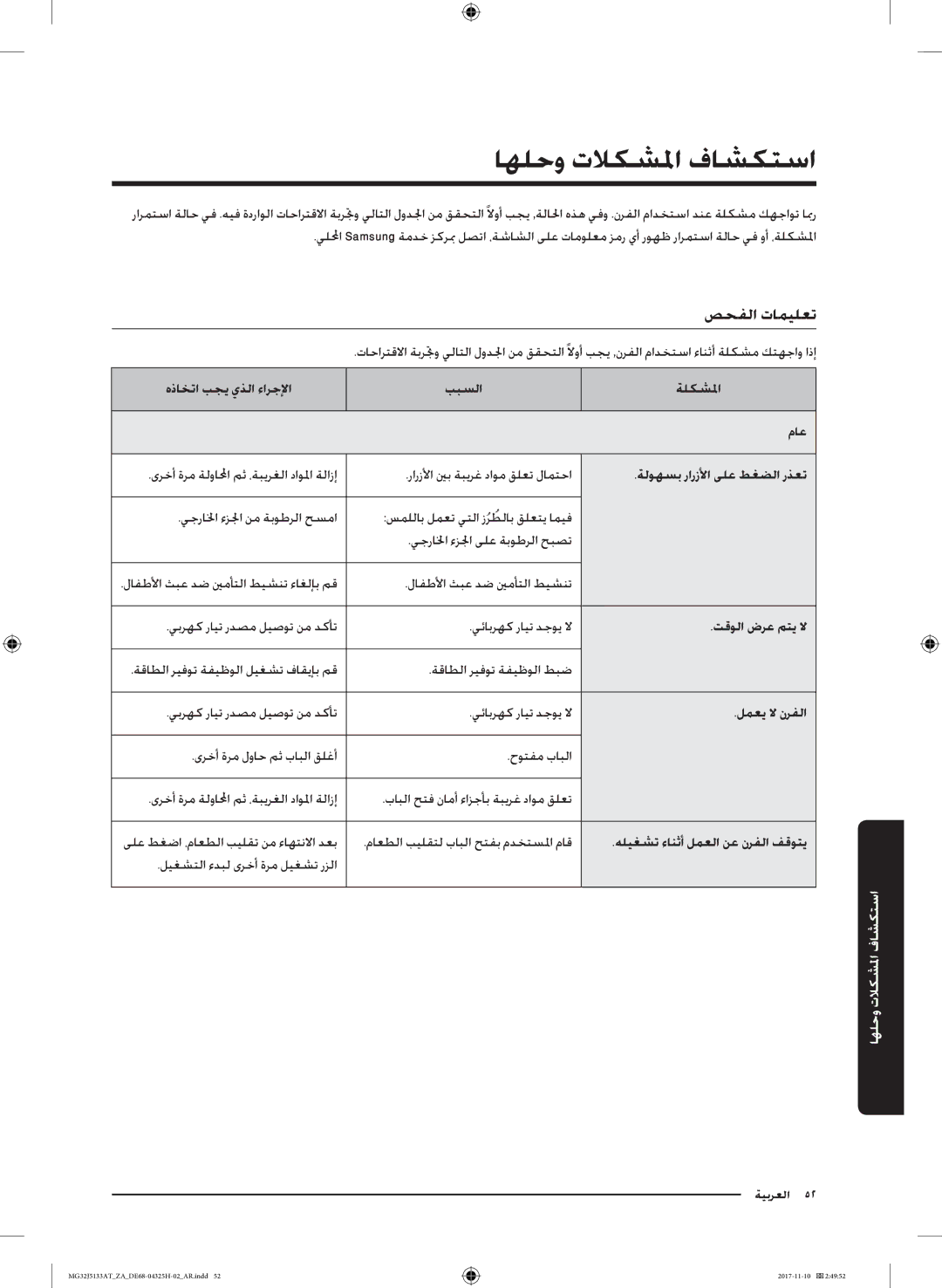 Samsung MG32J5133AT/ZA manual اهلحو تلاكشلما فاشكتسا, صحفلا تاميلعت 