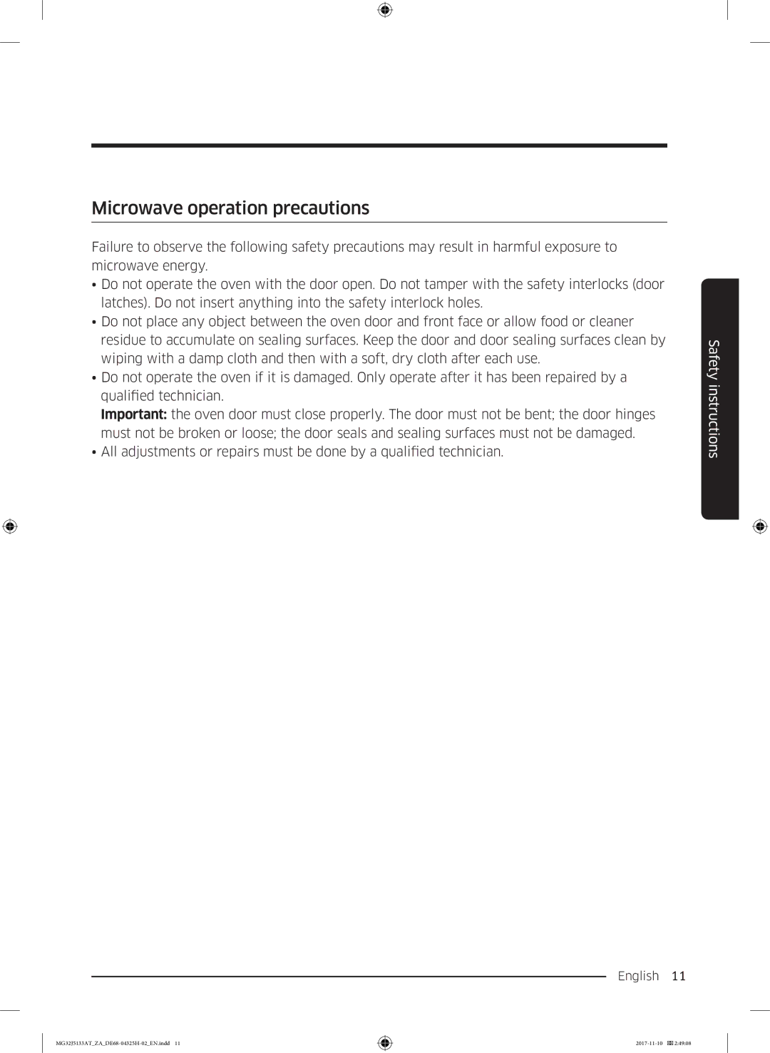 Samsung MG32J5133AT/ZA manual Microwave operation precautions 