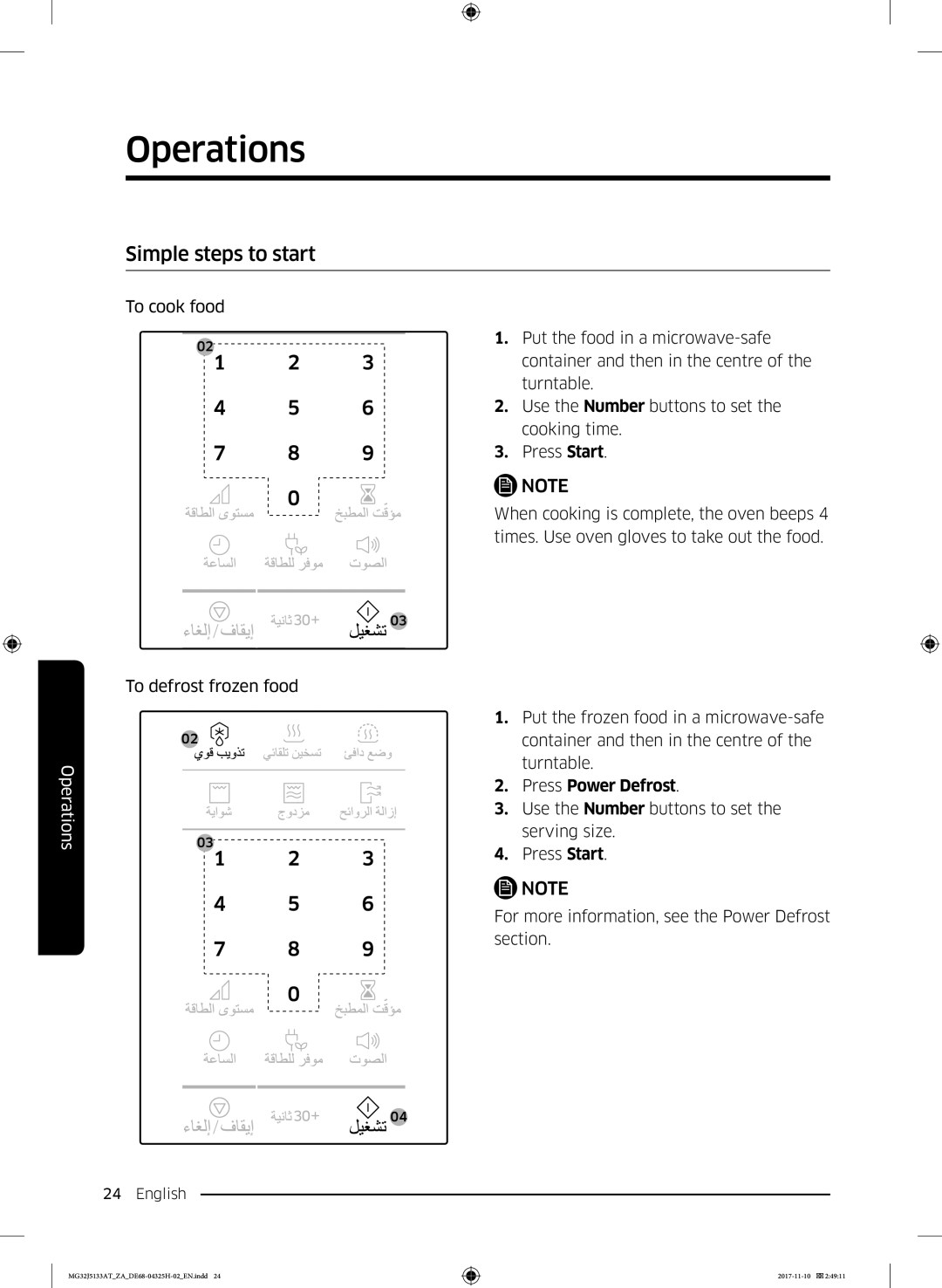 Samsung MG32J5133AT/ZA manual Simple steps to start, Press Power Defrost 