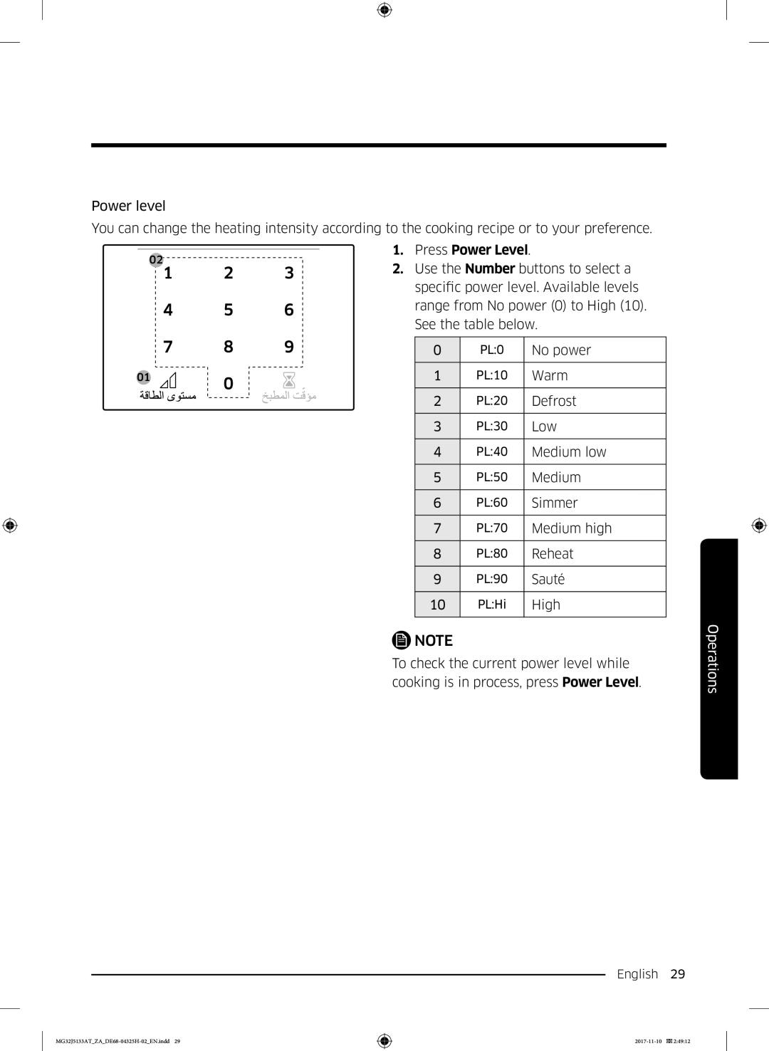 Samsung MG32J5133AT/ZA manual Press Power Level 