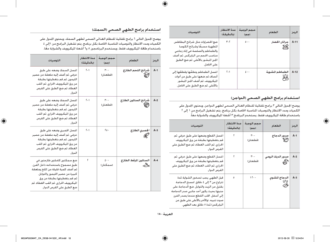 Samsung MG34F602MAT/ZA, MG34F602MAT/YA manual كمسلا يحصلا يهطلا جمارب مادختسا, نجاودلا يحصلا يهطلا جمارب مادختسا, 18 ةيبرعلا 