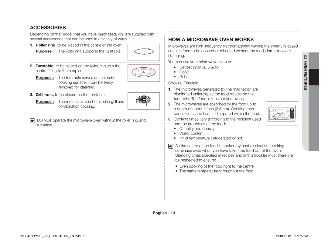 Samsung MG34F602MAT/YA, MG34F602MAT/ZA manual Oven use, Accessories, HOW a Microwave Oven Works 