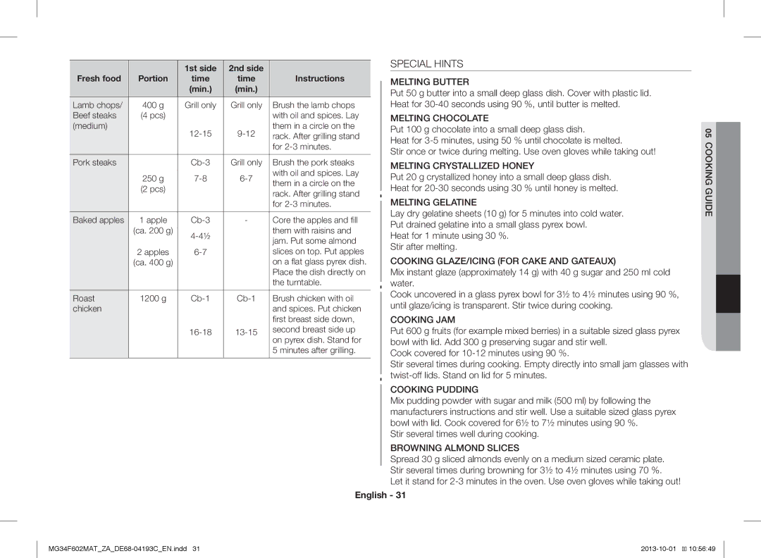 Samsung MG34F602MAT/YA, MG34F602MAT/ZA manual 1st side 2nd side Fresh food, Jam. Put some almond 