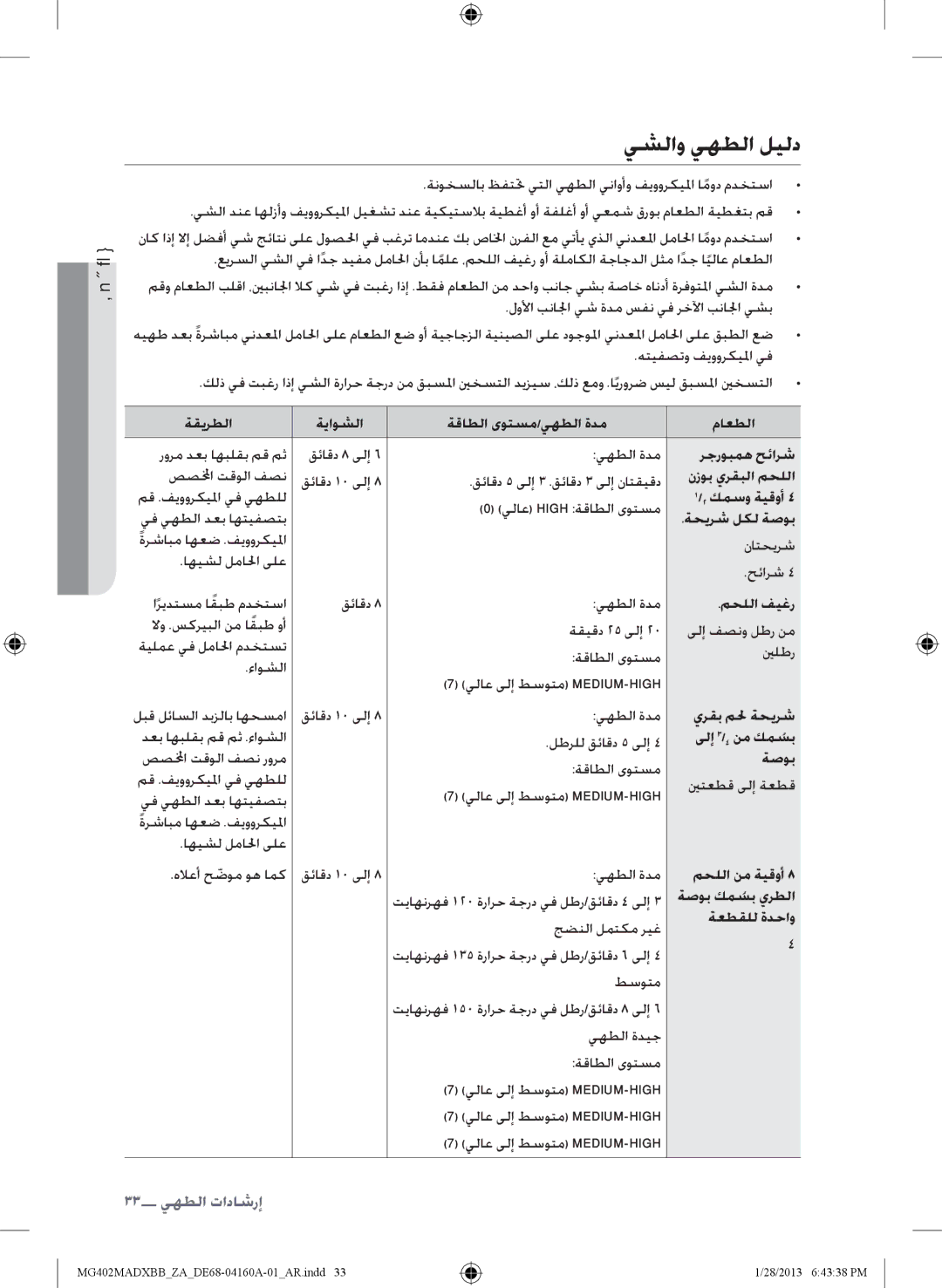 Samsung MG402MADXBB/SG, MG402MADXBB/YA, MG402MADXBB/ZA manual يشلاو يهطلا ليلد 