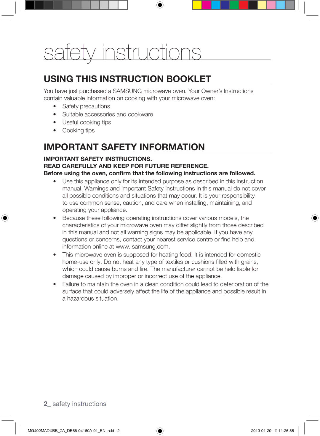 Samsung MG402MADXBB/SG, MG402MADXBB/YA Safety instructions, Using this Instruction Booklet, Important Safety Information 