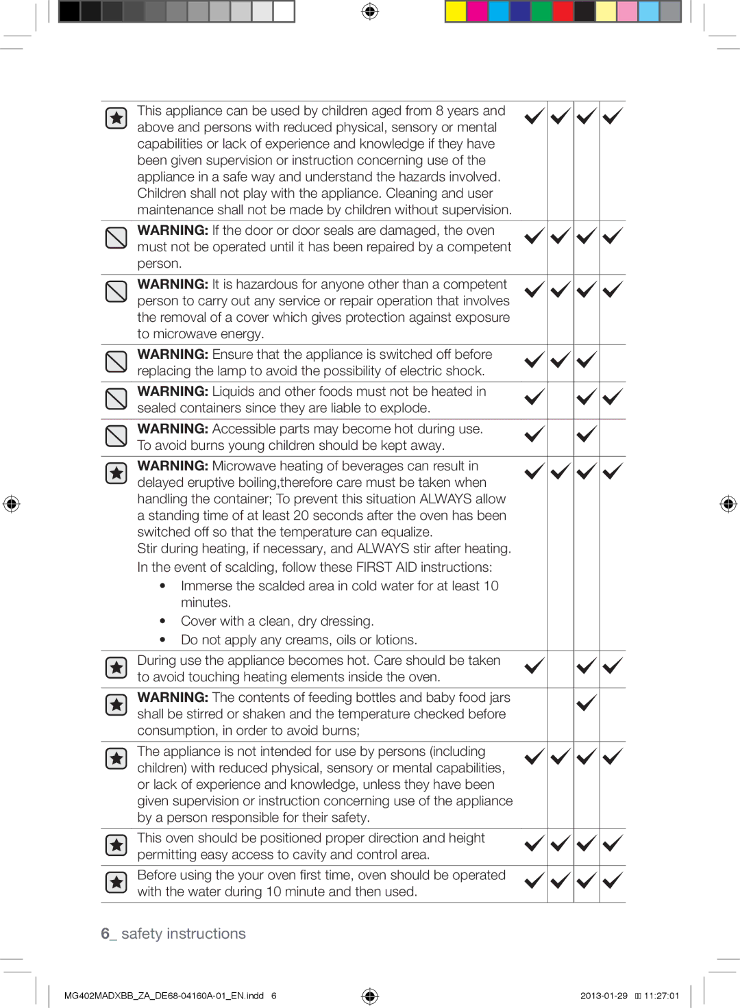 Samsung MG402MADXBB/YA, MG402MADXBB/SG, MG402MADXBB/ZA manual Safety instructions 