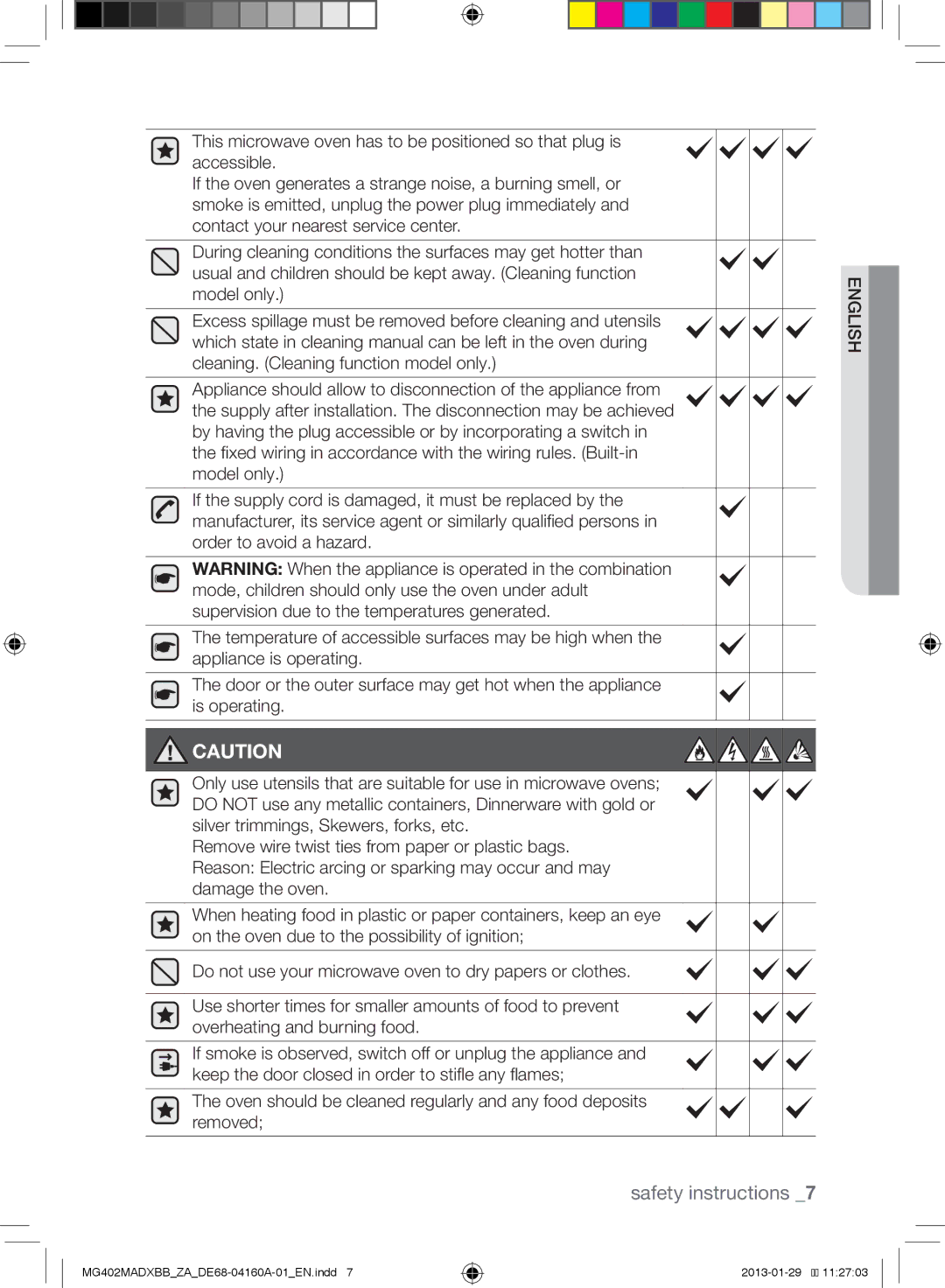 Samsung MG402MADXBB/ZA, MG402MADXBB/SG, MG402MADXBB/YA manual Safety instructions 