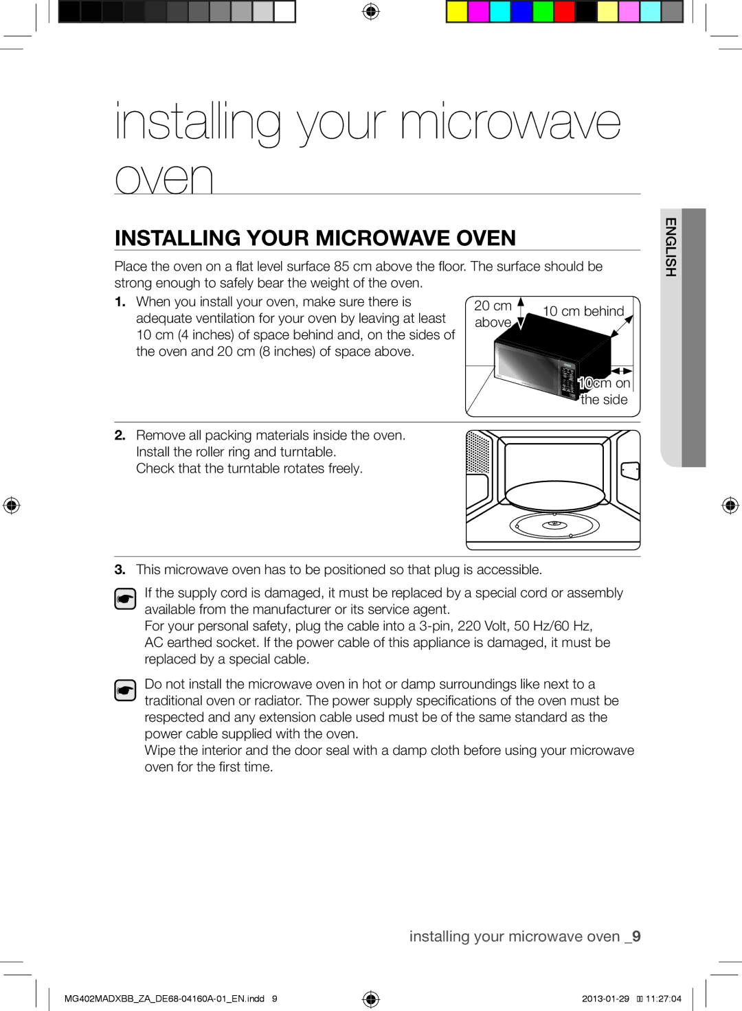 Samsung MG402MADXBB/YA, MG402MADXBB/SG, MG402MADXBB/ZA manual Installing your microwave oven, Installing Your Microwave Oven 