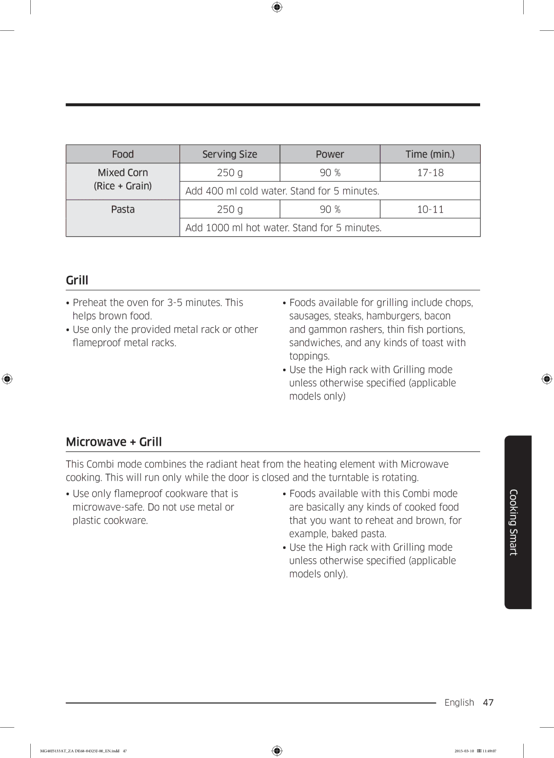 Samsung MG40J5133AT/ZA manual Microwave + Grill 