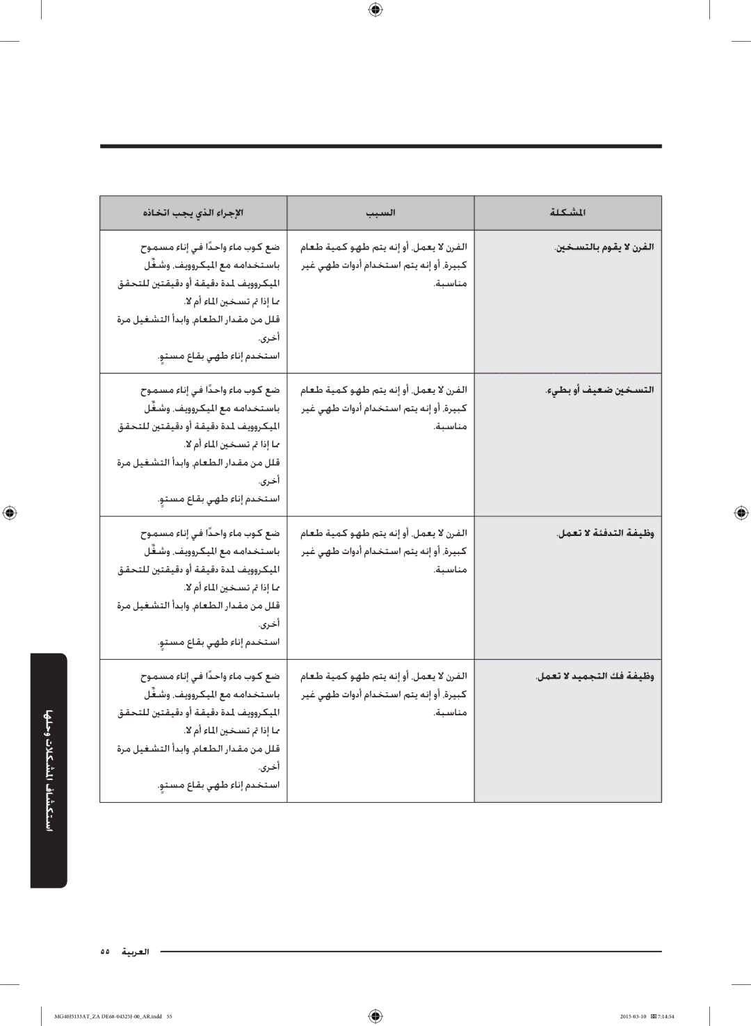 Samsung MG40J5133AT/ZA manual ينخستلاب موقي لا نرفلا, ءيطب وأ فيعض ينخستلا, لمعت لا ةئفدتلا ةفيظو, لمعت لا ديمجتلا كف ةفيظو 