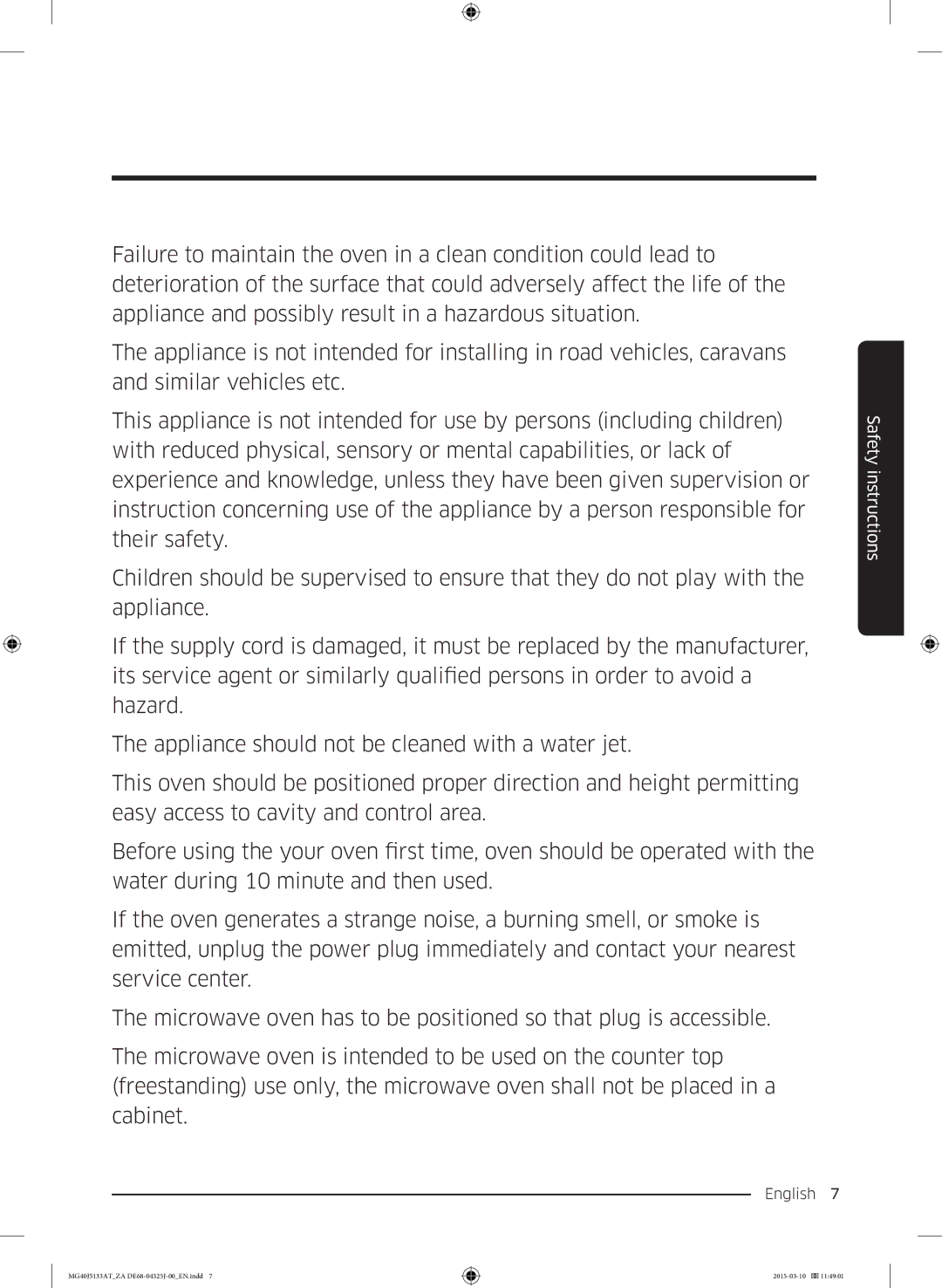 Samsung MG40J5133AT/ZA manual Safety instructions 