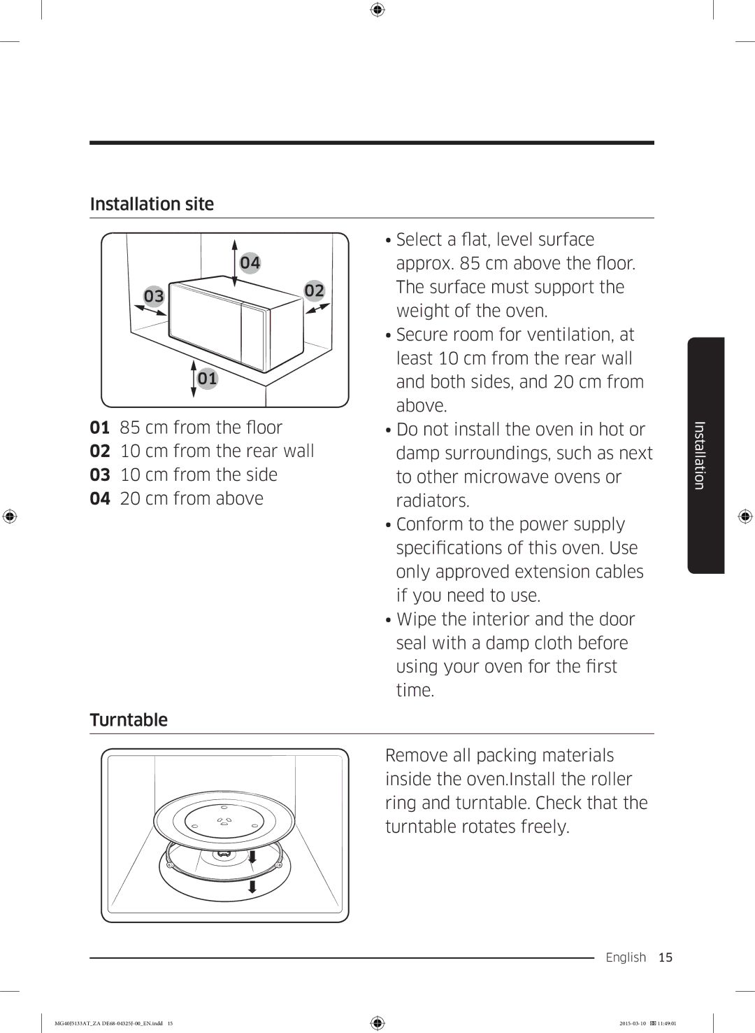 Samsung MG40J5133AT/ZA manual Select a flat, level surface 