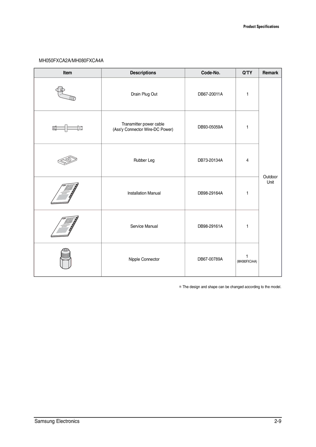 Samsung MH026FNCA service manual Outdoor Unit Accessories, TCKP2NWI1WV, $# 