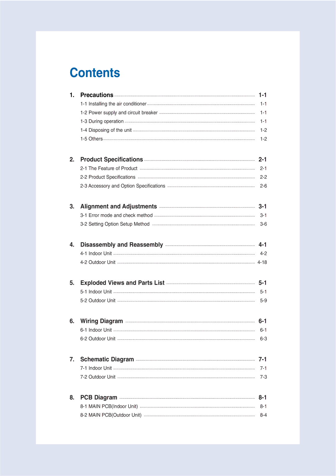 Samsung MH026FNCA service manual Contents 