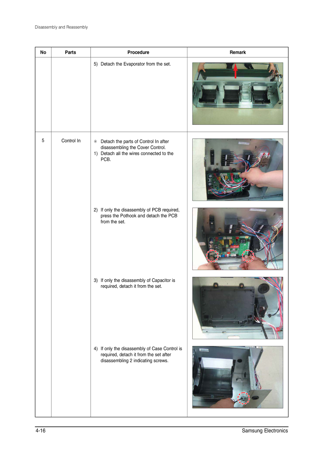 Samsung MH026FNCA service manual Detach the Evaporator from the set Control 