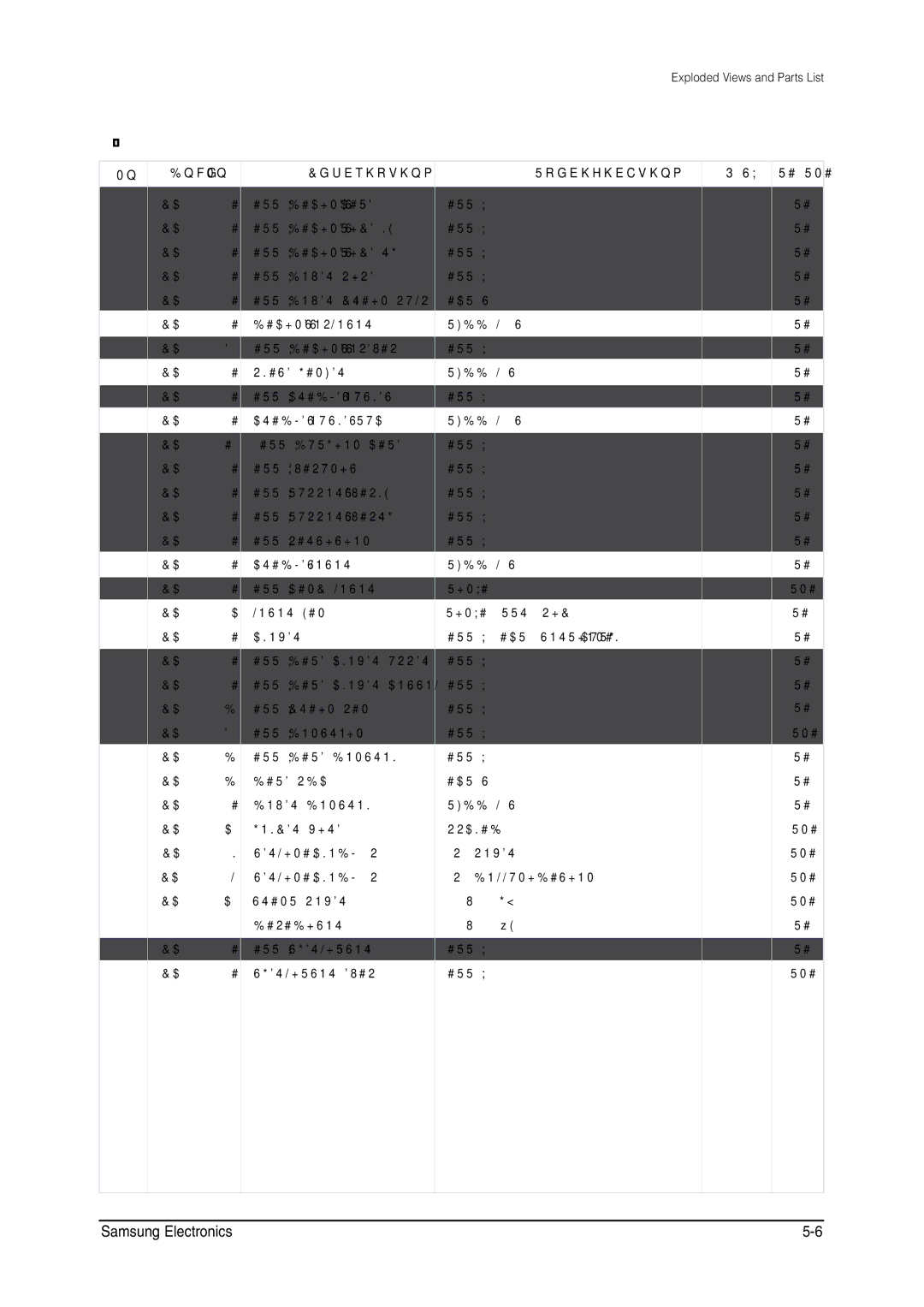 Samsung MH026FNCA service manual Parts List, 50# 