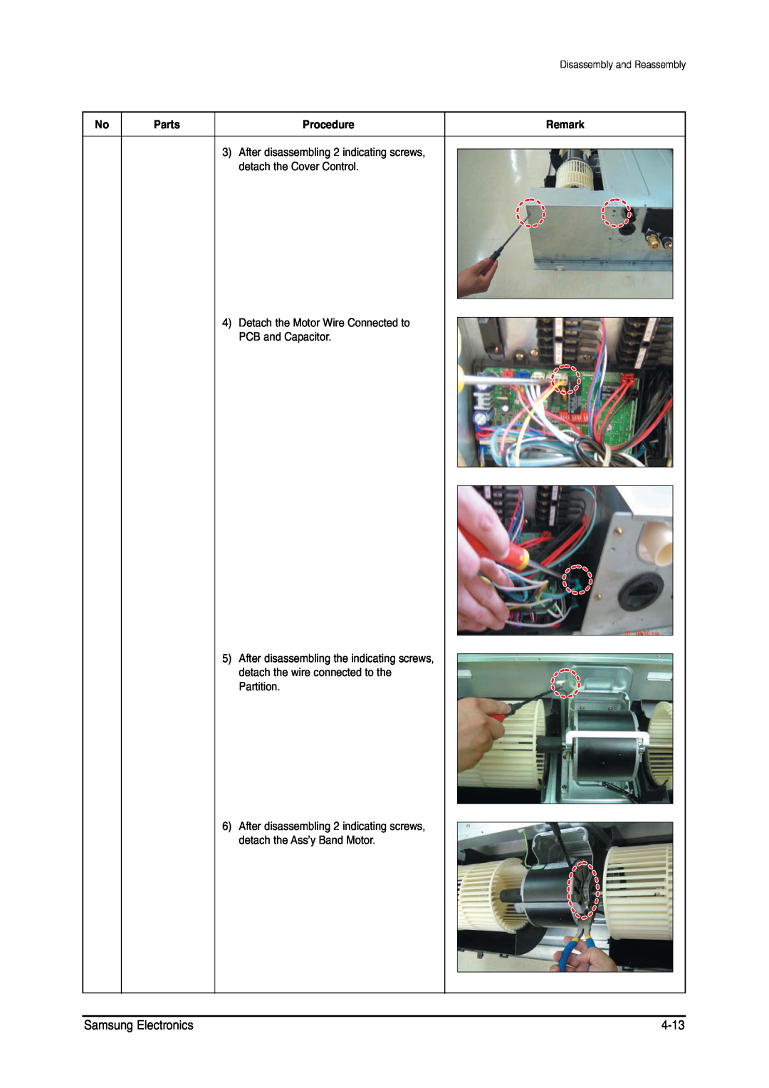 Samsung MH026FNCA service manual Samsung Electronics, 4-13, Parts, Procedure 