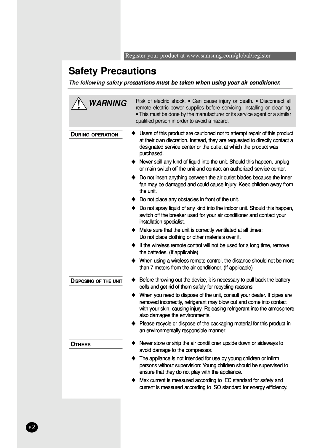 Samsung MH052FDEA manuel dutilisation Safety Precautions 