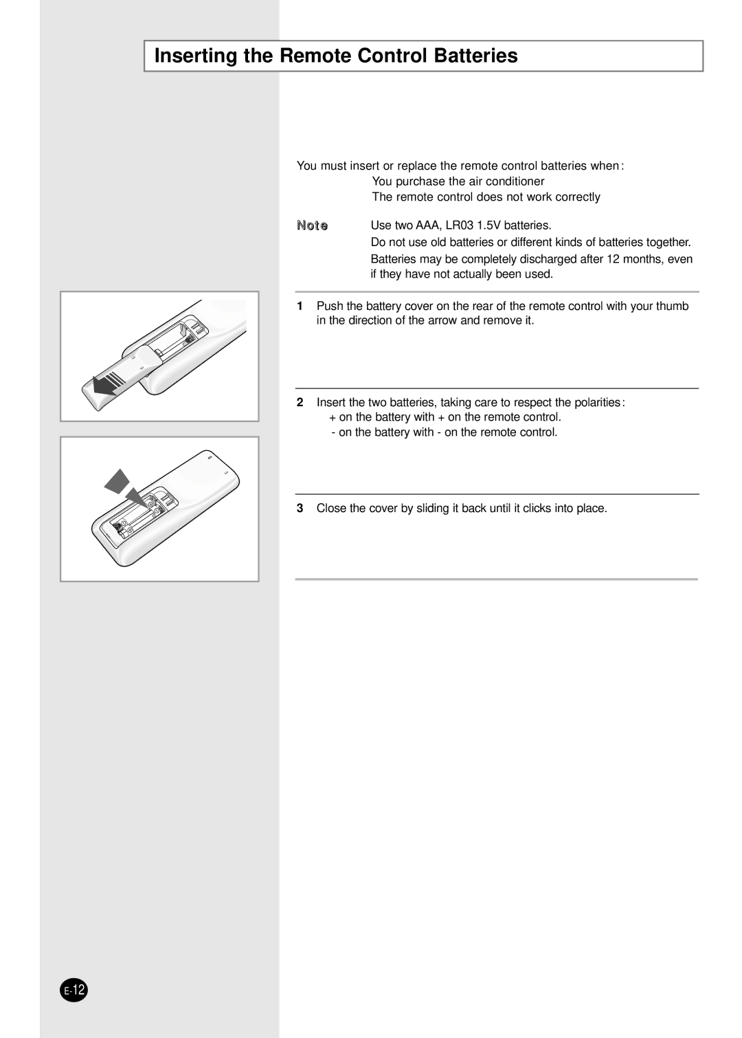 Samsung MH035FPEA, MH052FPEA1, MH026FPEA, MH020FPEA, MH023FPEA user manual Inserting the Remote Control Batteries 