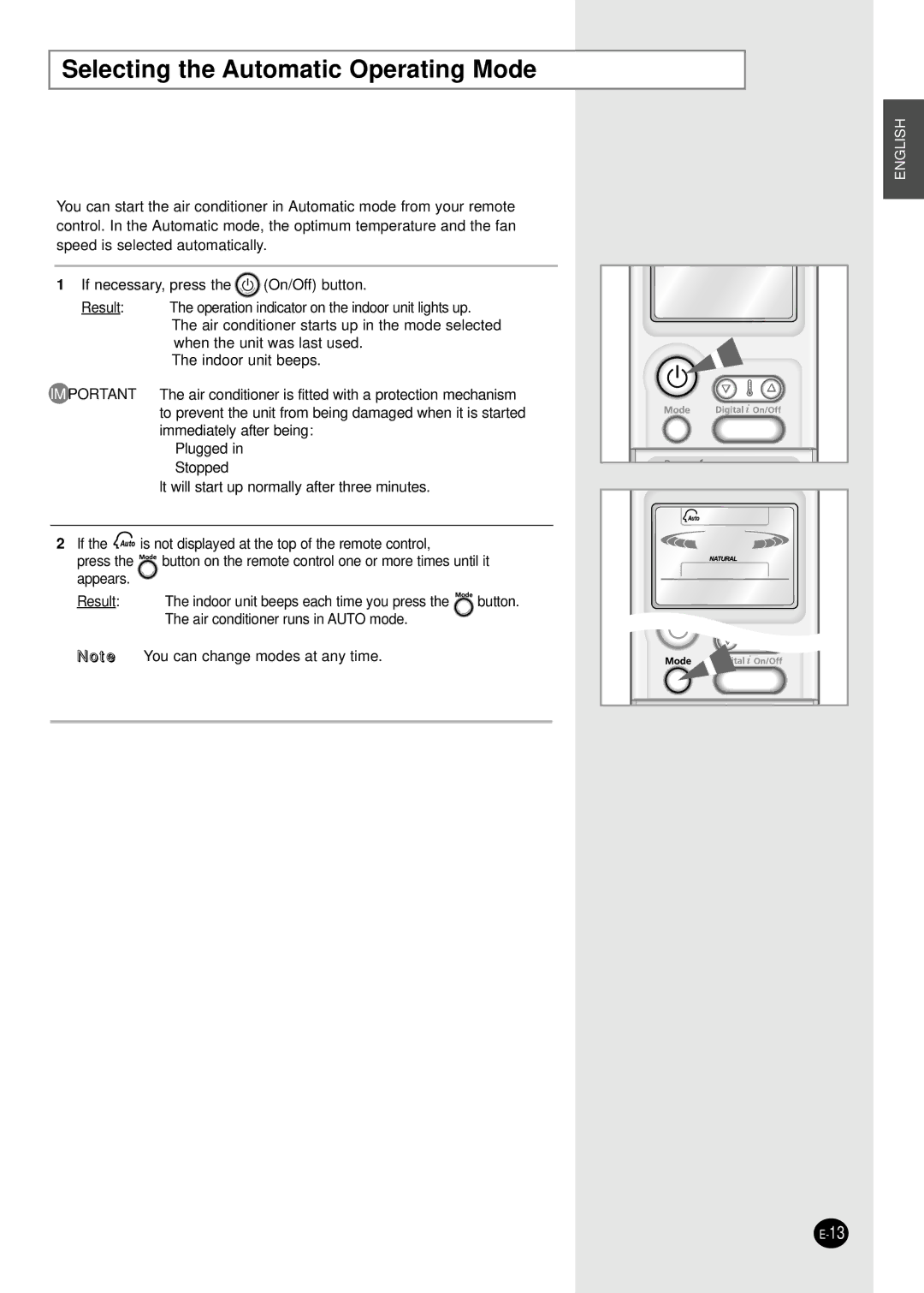 Samsung MH020FPEA, MH052FPEA1, MH026FPEA, MH035FPEA, MH023FPEA user manual Selecting the Automatic Operating Mode 