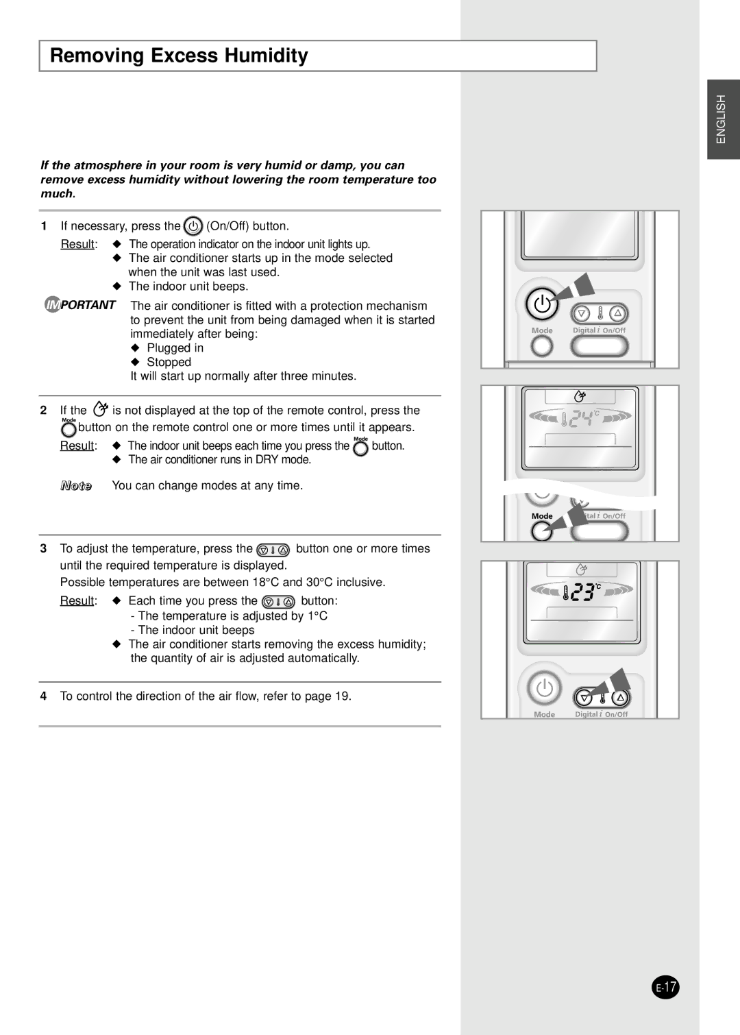 Samsung MH035FPEA, MH052FPEA1, MH026FPEA, MH020FPEA, MH023FPEA user manual Removing Excess Humidity 