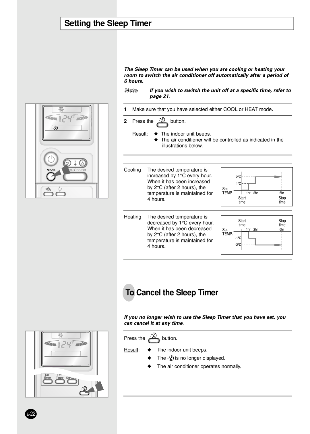 Samsung MH035FPEA, MH052FPEA1, MH026FPEA, MH020FPEA, MH023FPEA user manual Setting the Sleep Timer, To Cancel the Sleep Timer 