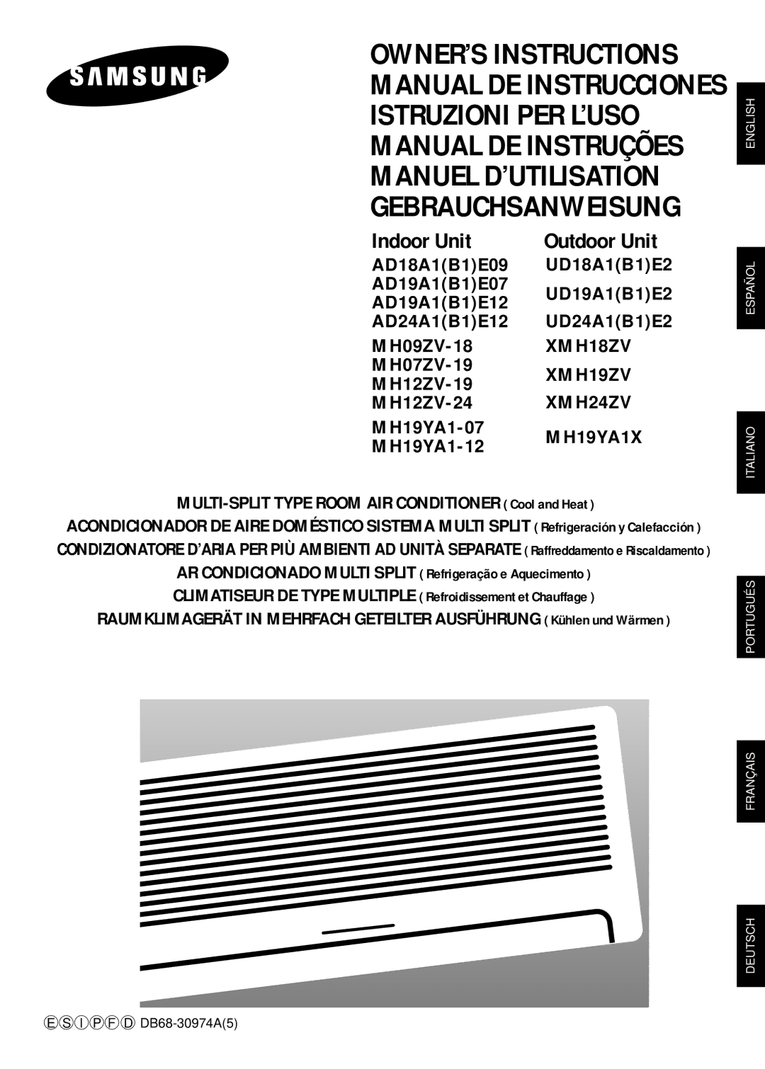 Samsung MH09ZV-18, MH07ZV-19, MH12ZV-19, MH19YA1-07 manuel dutilisation Manual DE Instrucciones Istruzioni PER L’USO 