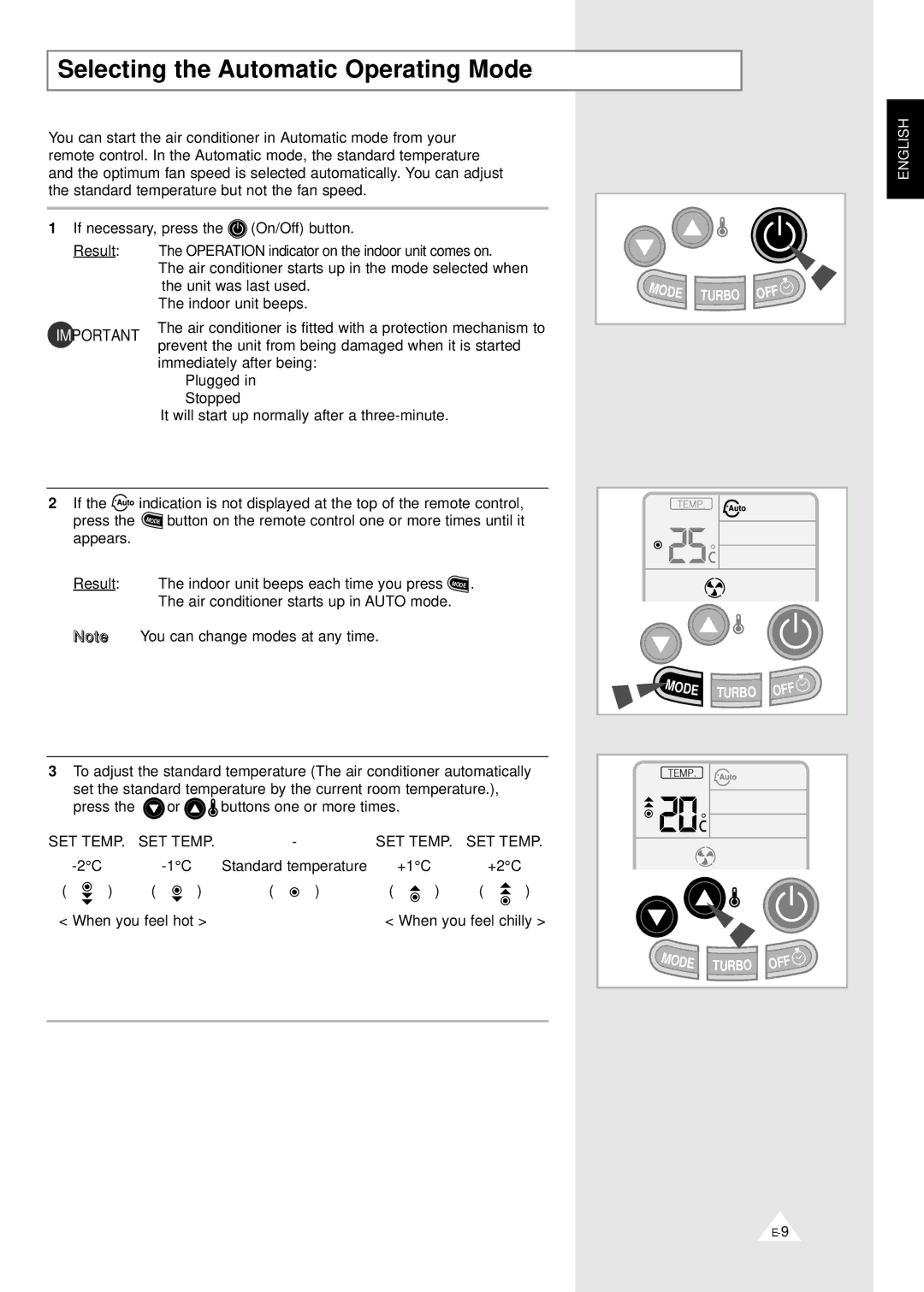 Samsung AD24A1(B1)E12, MH07ZV-19, MH09ZV-18, MH12ZV-19, MH19YA1-07, AD19A1(B1)E12 Selecting the Automatic Operating Mode 