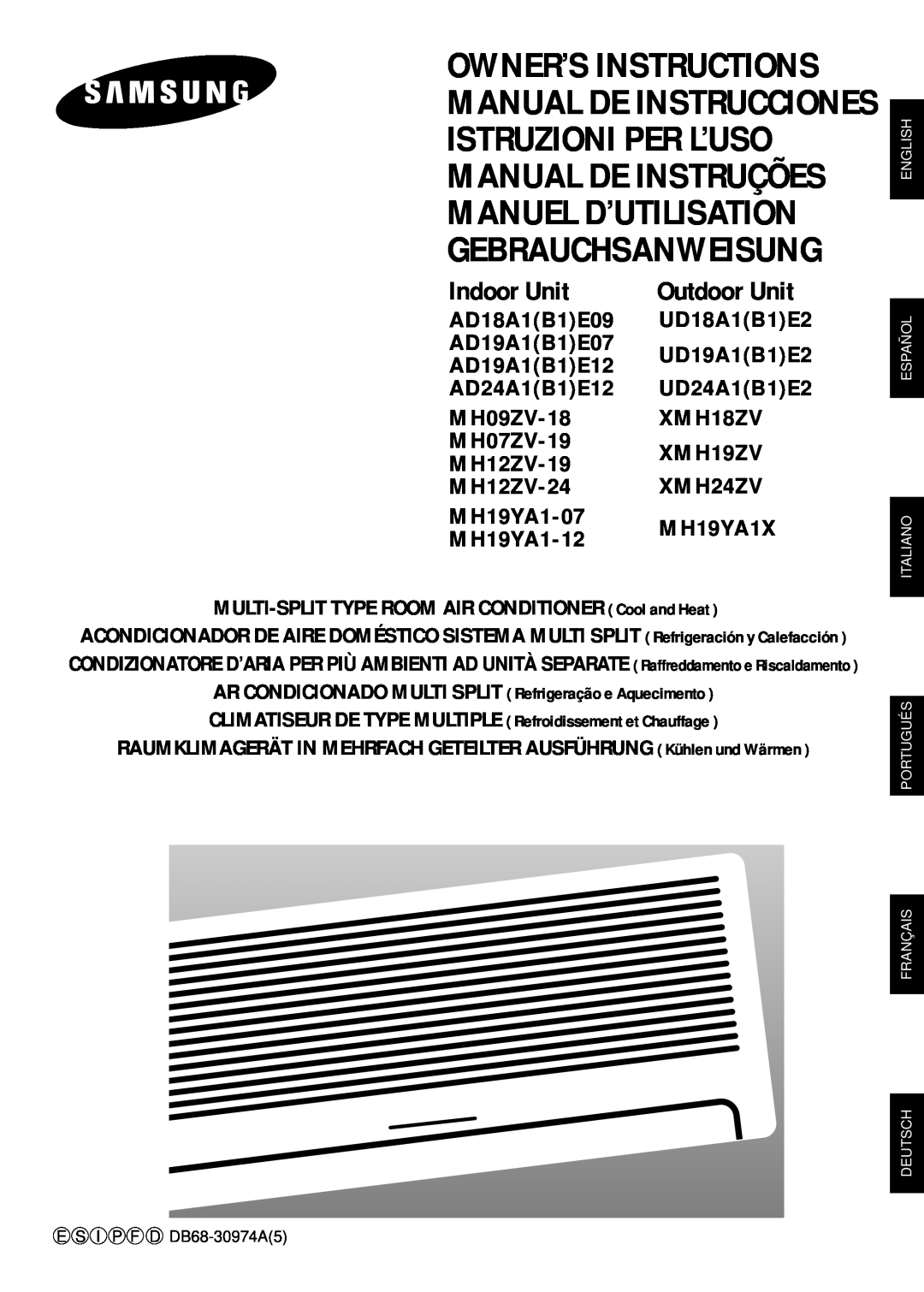 Samsung MH09ZV-18 manuel dutilisation Manual De Instrucciones Istruzioni Per L’Uso, Manuel D’Utilisation, Indoor Unit 