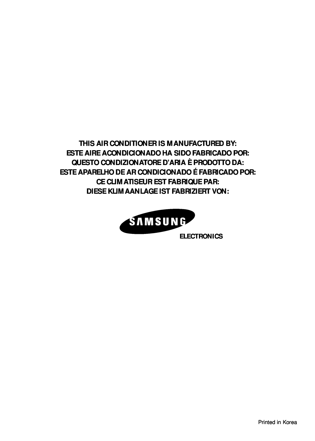 Samsung AD19A1(B1)E07, MH07ZV-19 This Air Conditioner Is Manufactured By, Este Aparelho De Ar Condicionado É Fabricado Por 