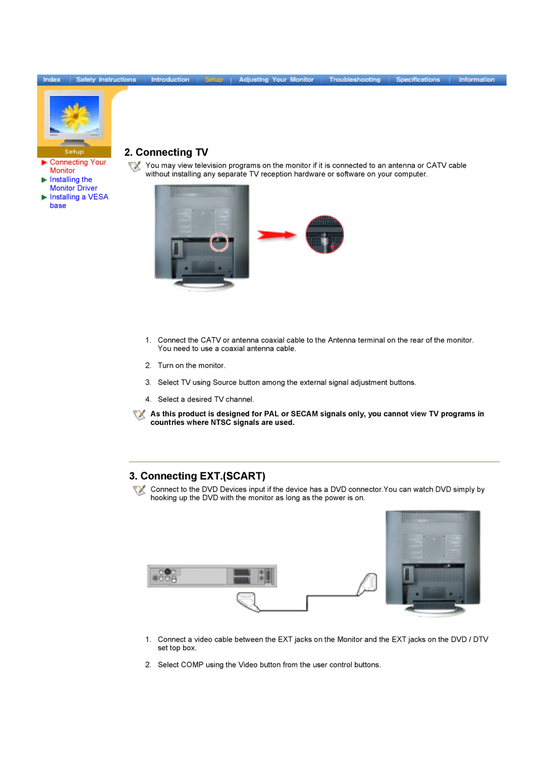 Samsung MH17ASSS/EDC, MH15ASSS/EDC, LS17MHASSZ/EDC, MH15ASSSY/EDC, MH17ASSSY/EDC manual Connecting TV, Connecting EXT.SCART 