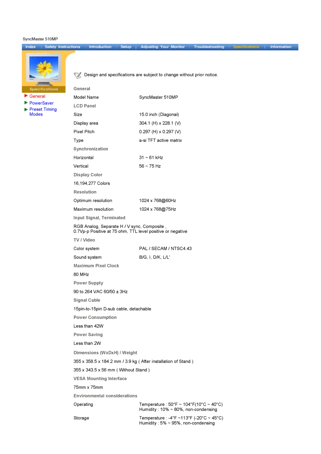 Samsung MH17ASSS/EDC, MH15ASSS/EDC, LS17MHASSZ/EDC, MH15ASSSY/EDC, MH17ASSSY/EDC manual General, Input Signal, Terminated 