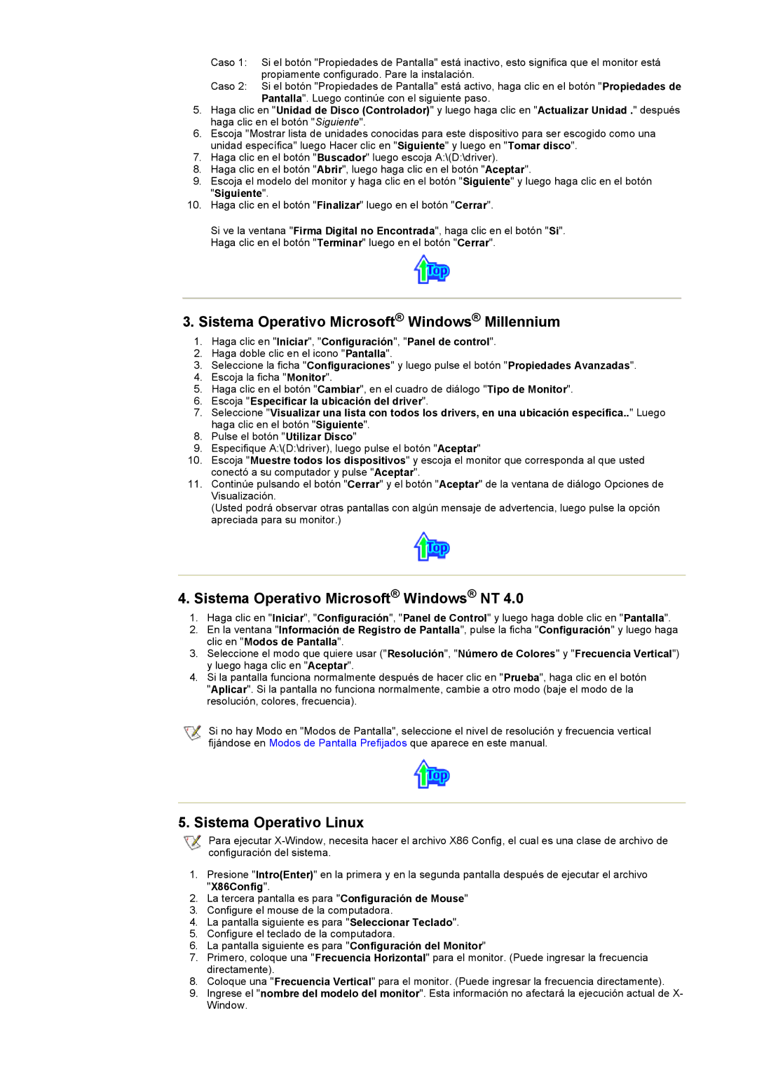 Samsung LS17MHASSZ/EDC manual Sistema Operativo Microsoft Windows Millennium, Sistema Operativo Microsoft Windows NT 