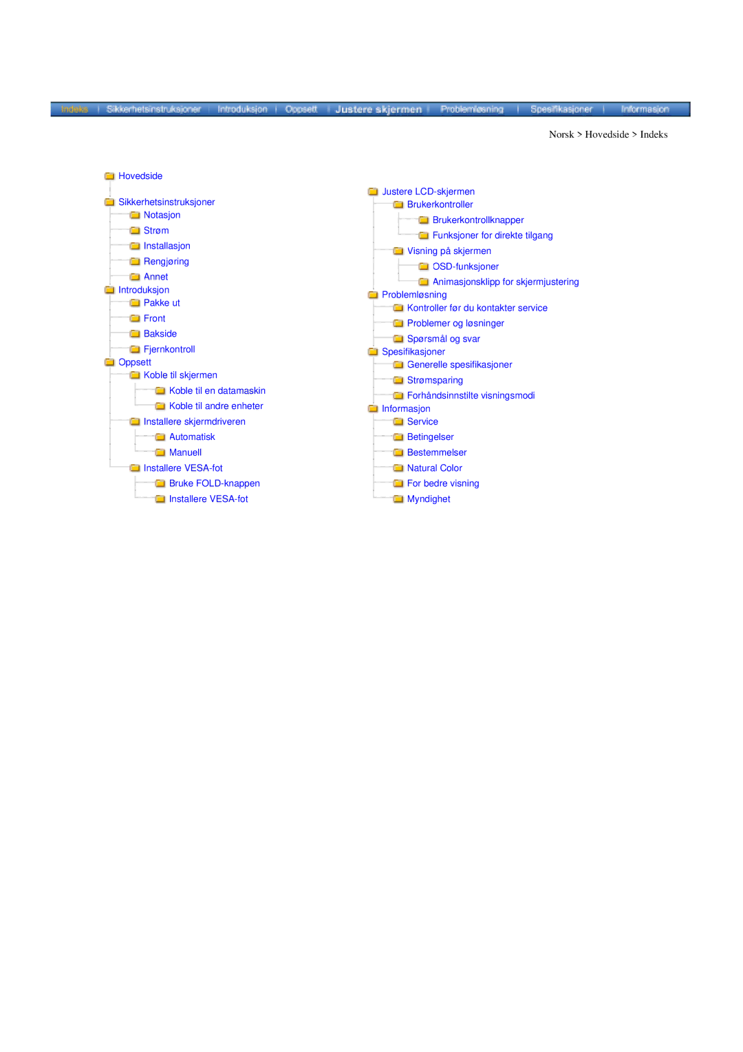 Samsung MH17ASSS/EDC, MH15ASSS/EDC, LS17MHASSZ/EDC manual Norsk Hovedside Indeks 