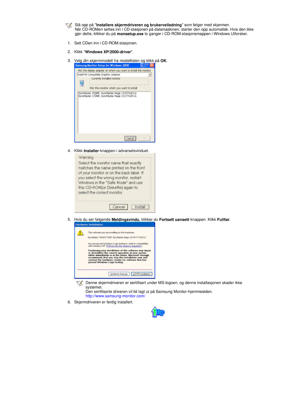 Samsung MH15ASSS/EDC, LS17MHASSZ/EDC, MH17ASSS/EDC manual Klikk Windows XP/2000-driver 