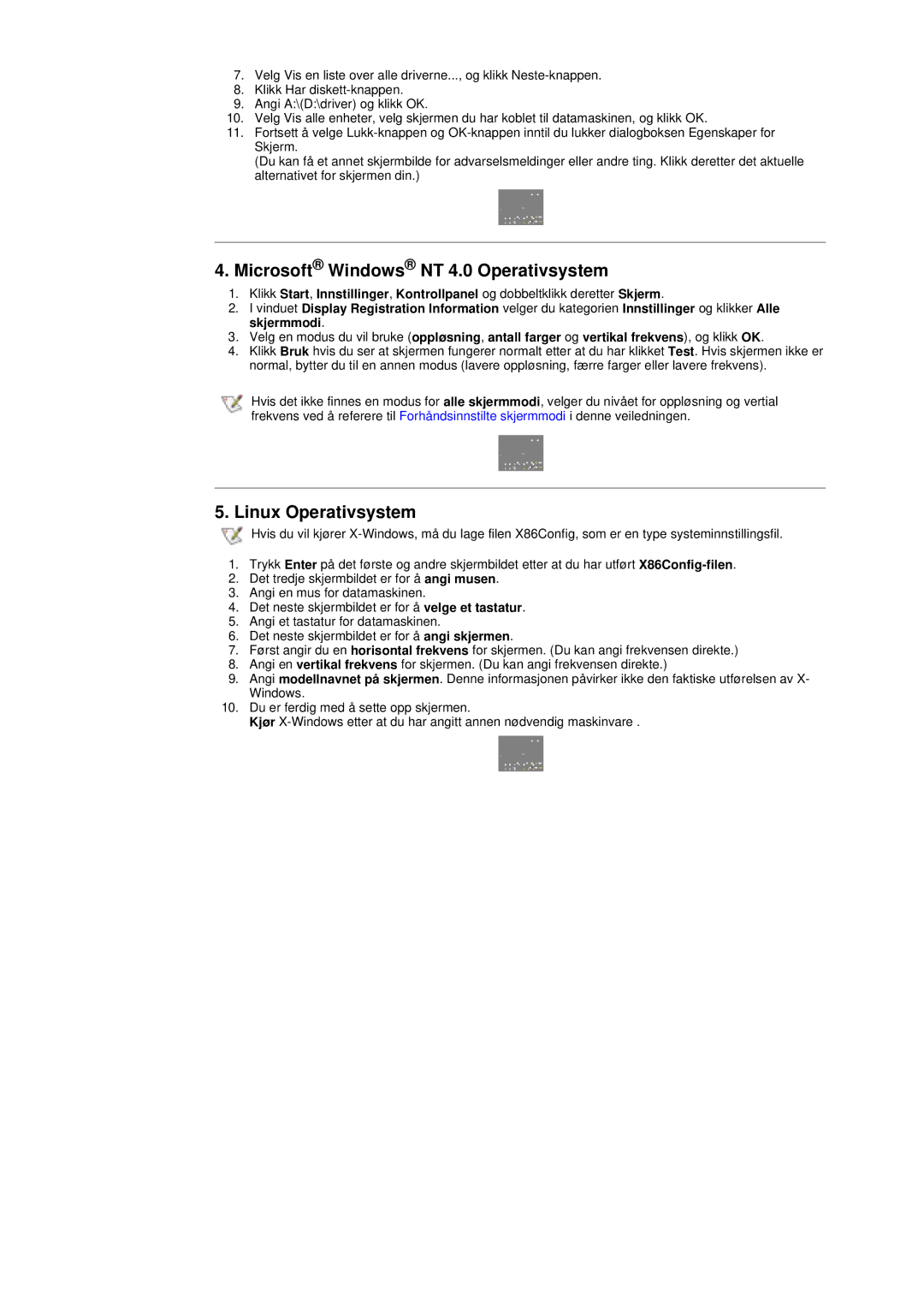 Samsung LS17MHASSZ/EDC, MH15ASSS/EDC, MH17ASSS/EDC manual Microsoft Windows NT 4.0 Operativsystem, Linux Operativsystem 