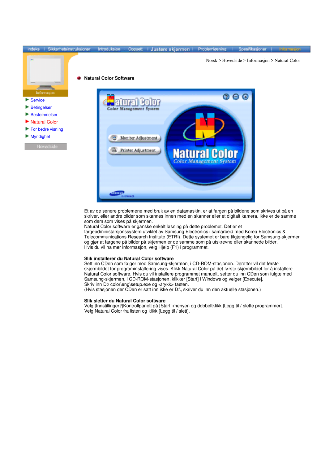 Samsung MH15ASSS/EDC, LS17MHASSZ/EDC, MH17ASSS/EDC manual Natural Color Software, Slik installerer du Natural Color software 