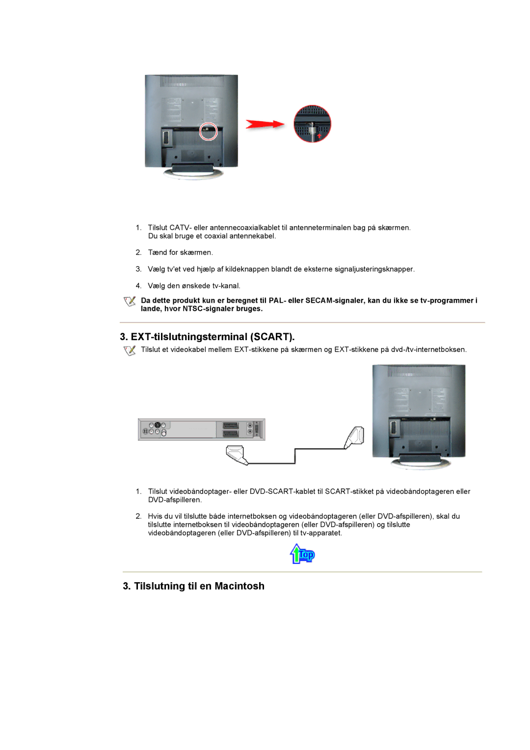 Samsung MH15ASSS/EDC, LS17MHASSZ/EDC, MH17ASSS/EDC manual EXT-tilslutningsterminal Scart, Tilslutning til en Macintosh 