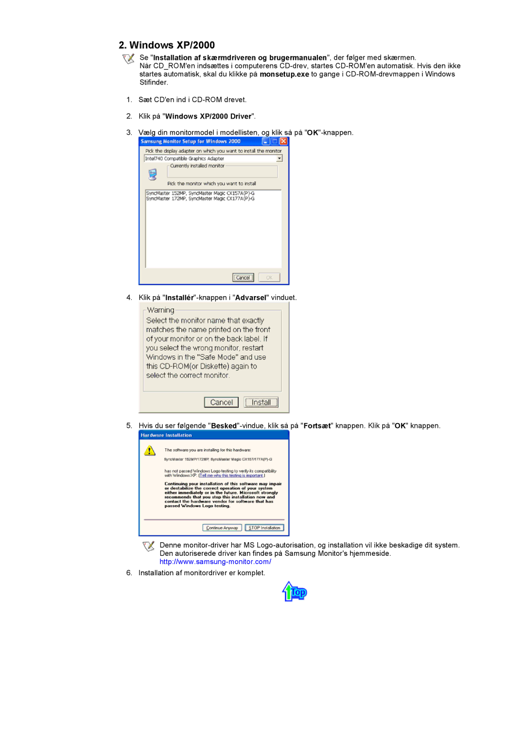 Samsung MH15ASSS/EDC, LS17MHASSZ/EDC, MH17ASSS/EDC manual Klik på Windows XP/2000 Driver 