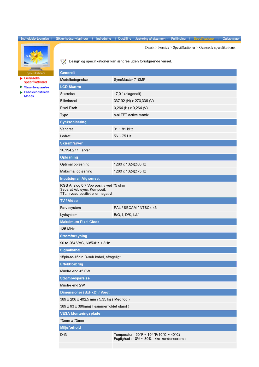 Samsung MH15ASSS/EDC, LS17MHASSZ/EDC, MH17ASSS/EDC manual Modelbetegnelse SyncMaster 710MP 