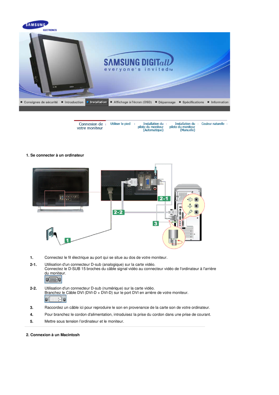 Samsung MH17FSSSU/EDC, MH17FSSS/EDC manual Se connecter à un ordinateur, Connexion à un Macintosh 