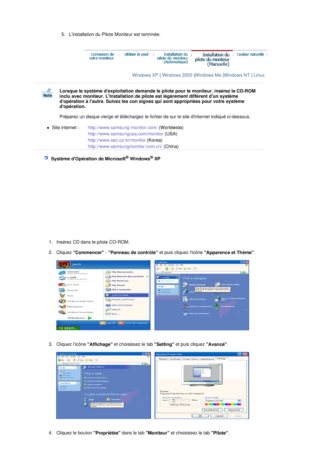 Samsung MH17FSSS/EDC, MH17FSSSU/EDC manual Système dOpération de Microsoft Windows XP 