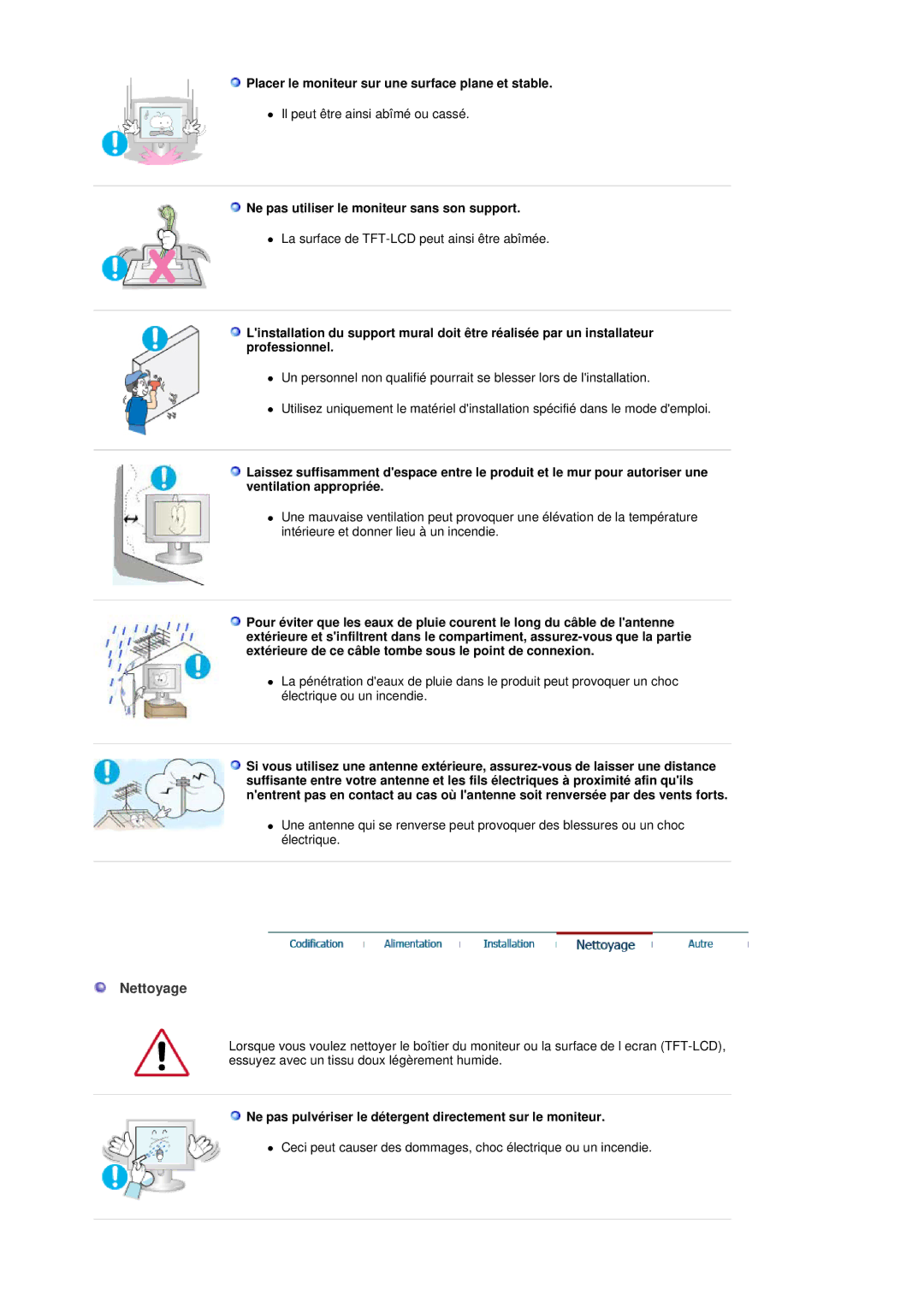 Samsung MH17FSSSU/EDC, MH17FSSS/EDC manual Nettoyage, Placer le moniteur sur une surface plane et stable 