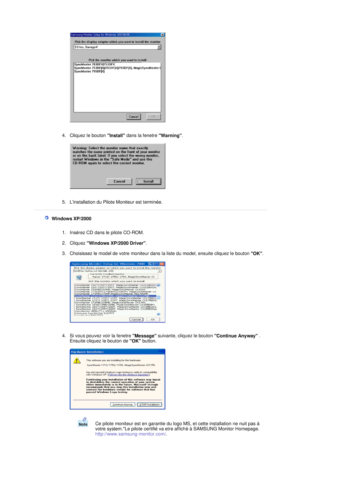 Samsung MH17FSSSU/EDC, MH17FSSS/EDC manual Cliquez Windows XP/2000 Driver 