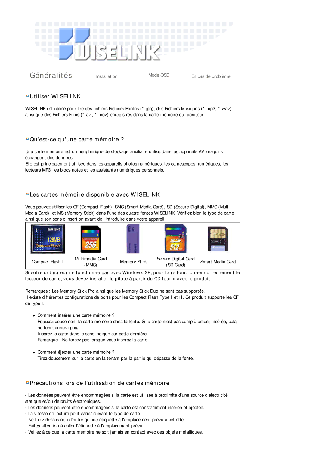 Samsung MH17FSSS/EDC, MH17FSSSU/EDC manual Généralités 