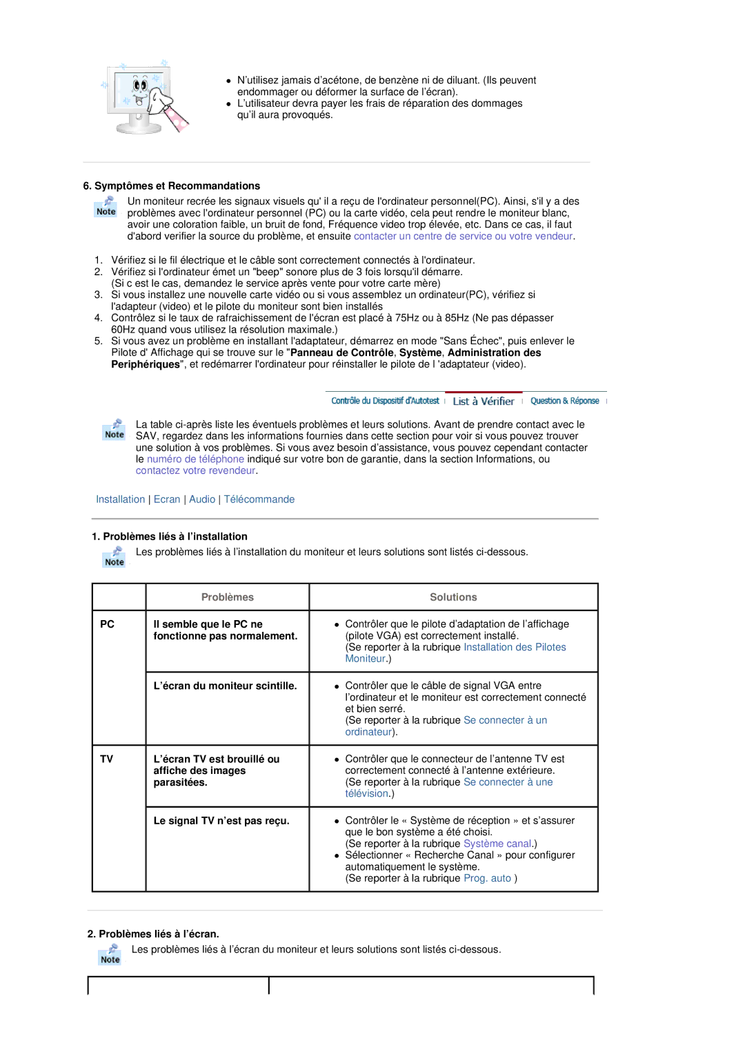 Samsung MH17FSSS/EDC Symptômes et Recommandations, Problèmes liés à l’installation, Il semble que le PC ne, Parasitées 